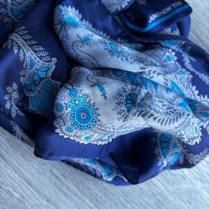 Jones New York Silk Scarf Blue Paisley Print Square Neck Accent